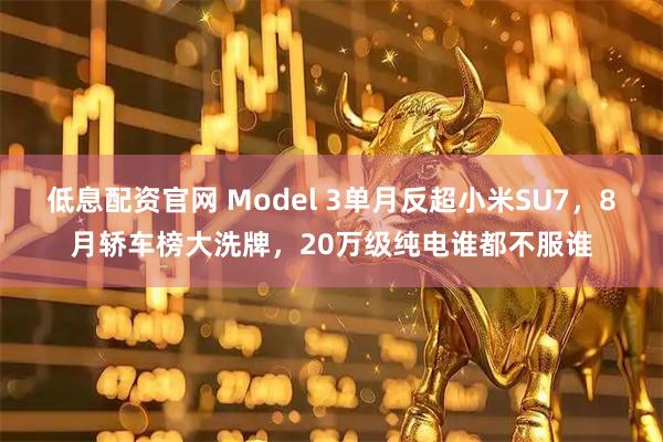 低息配资官网 Model 3单月反超小米SU7，8月轿车榜大洗牌，20万级纯电谁都不服谁